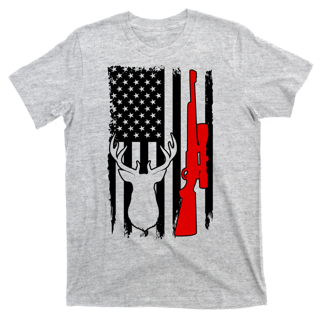 Deer Hunting Distressed USA American Flag T-Shirt