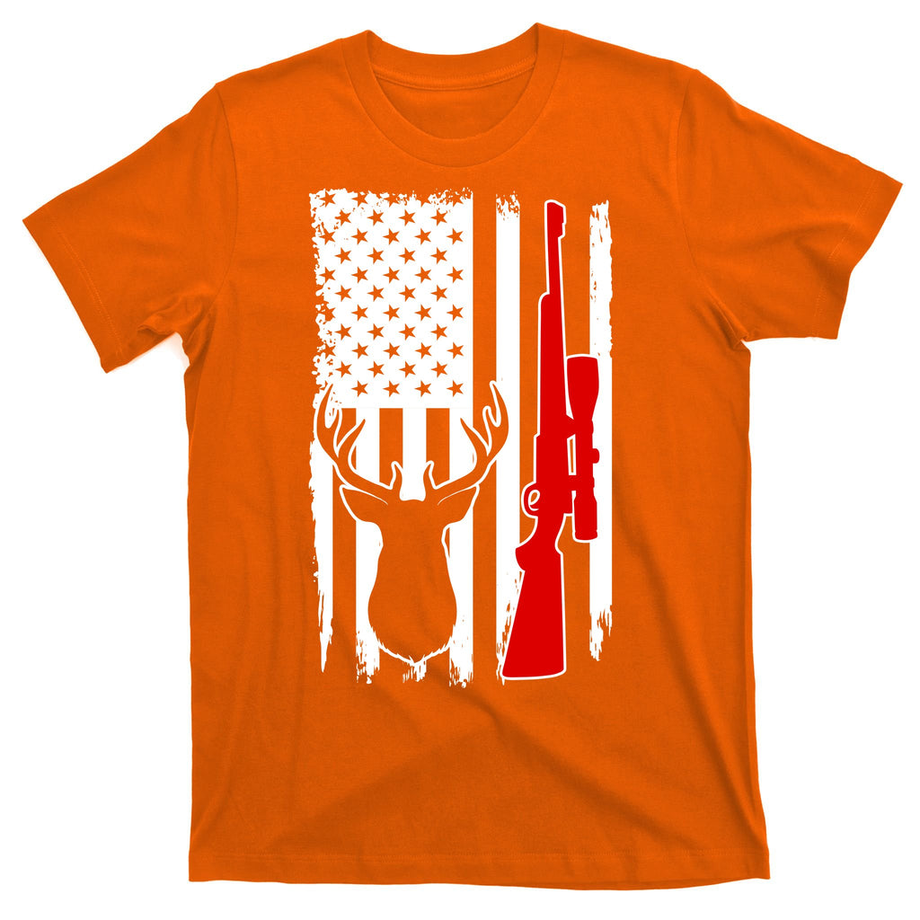 Deer Hunting Distressed USA American Flag T-Shirt