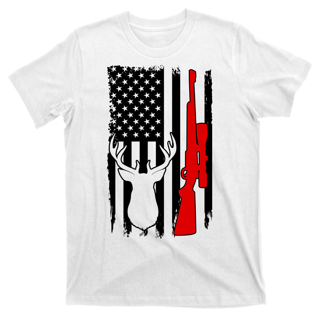 Deer Hunting Distressed USA American Flag T-Shirt