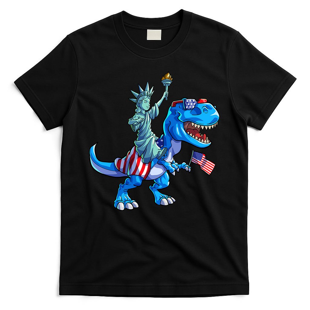 Dino Statue Of Liberty 4th Of July American Flag T-Shirt