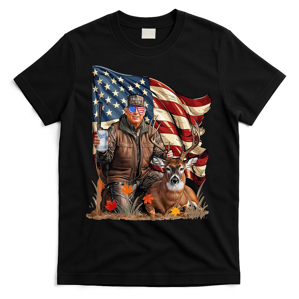 Donald Trump Maga Deer Hunting Parotic American Flag T-Shirt