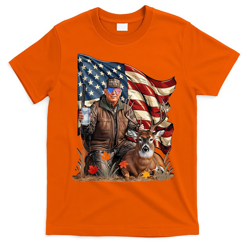 Donald Trump Maga Deer Hunting Parotic American Flag T-Shirt