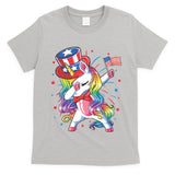 Dabbing Unicorn 4th Of July Uncle Sam American Flag T-Shirt