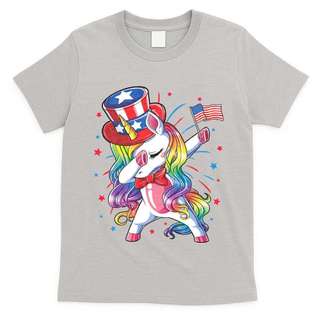 Dabbing Unicorn 4th Of July Uncle Sam American Flag T-Shirt