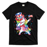 Dabbing Unicorn 4th Of July Uncle Sam American Flag T-Shirt