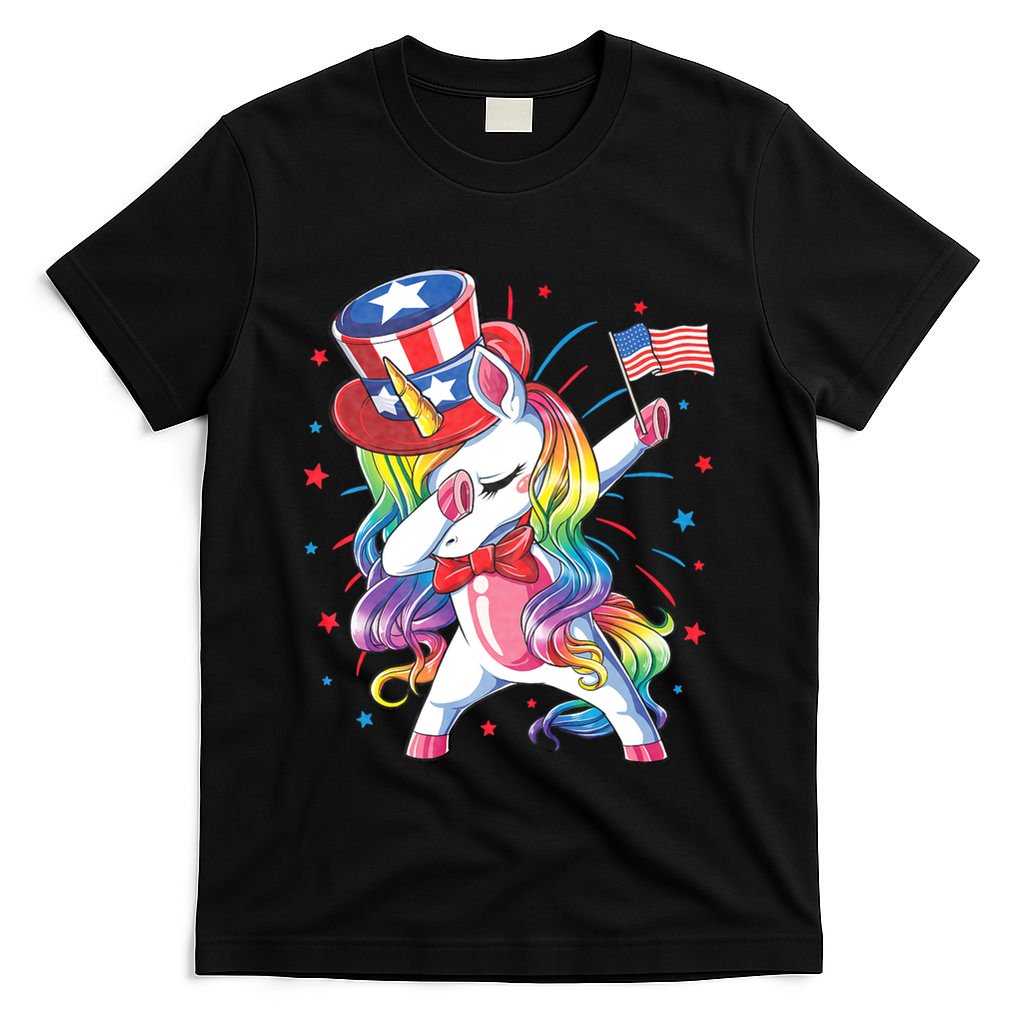 Dabbing Unicorn 4th Of July Uncle Sam American Flag T-Shirt