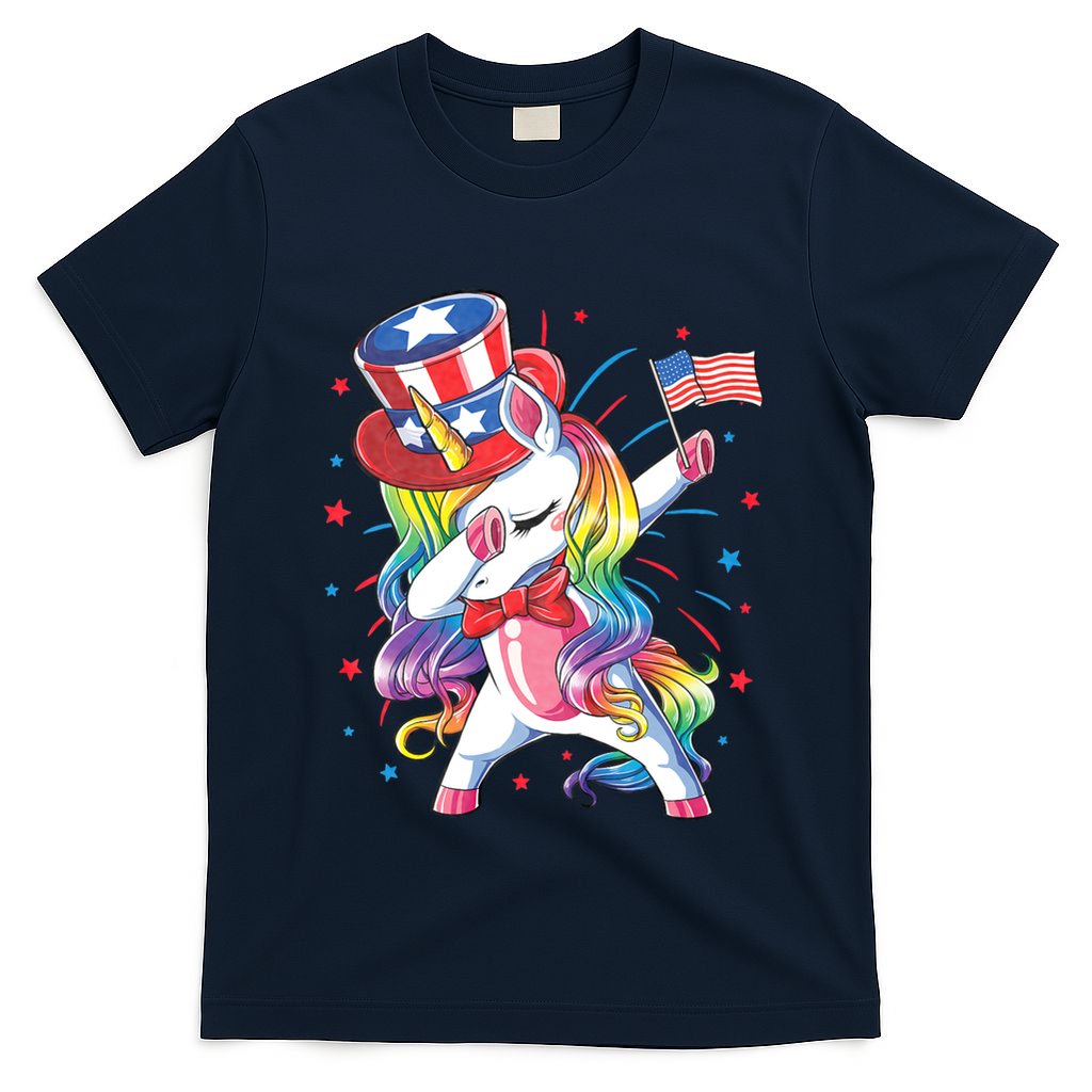 Dabbing Unicorn 4th Of July Uncle Sam American Flag T-Shirt