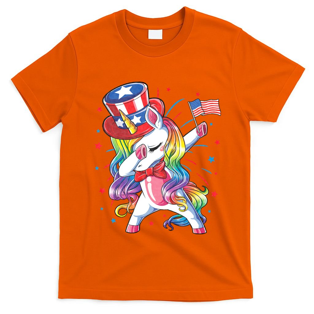 Dabbing Unicorn 4th Of July Uncle Sam American Flag T-Shirt