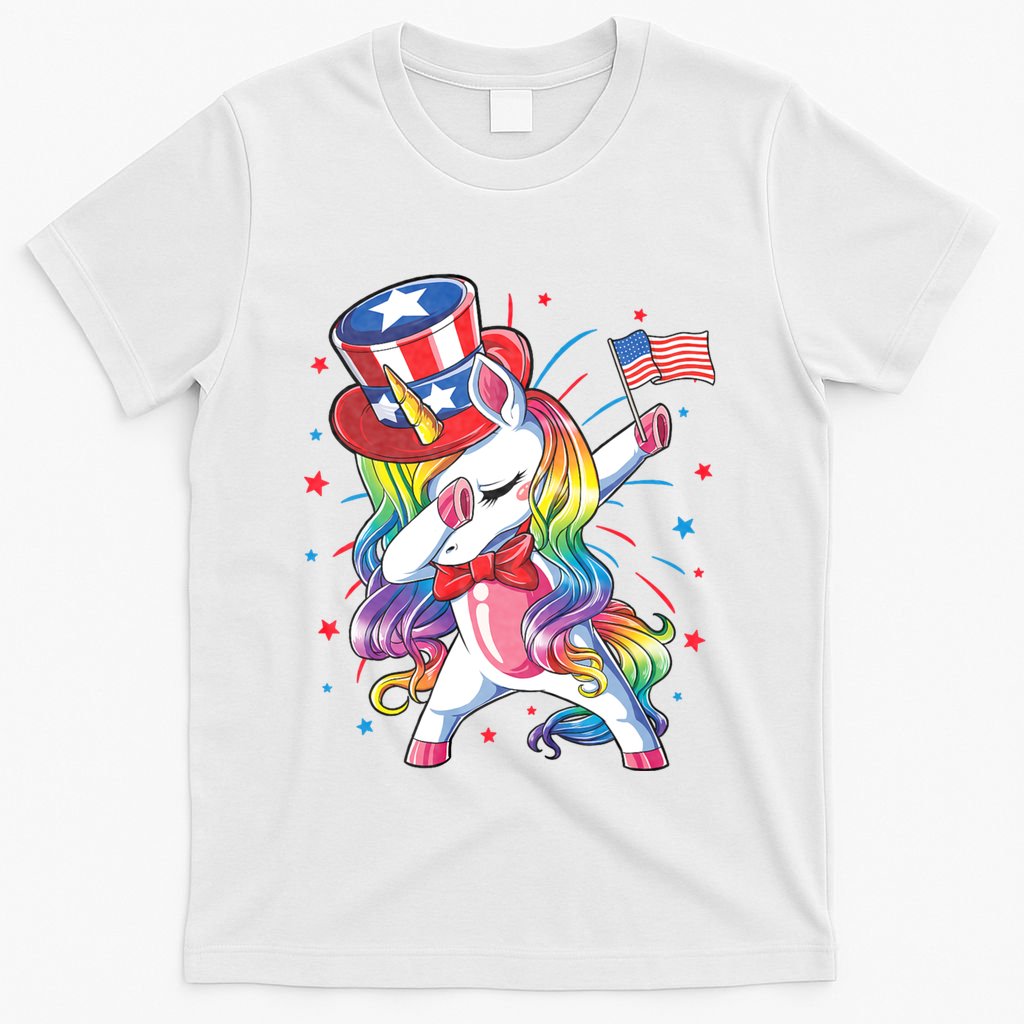 Dabbing Unicorn 4th Of July Uncle Sam American Flag T-Shirt