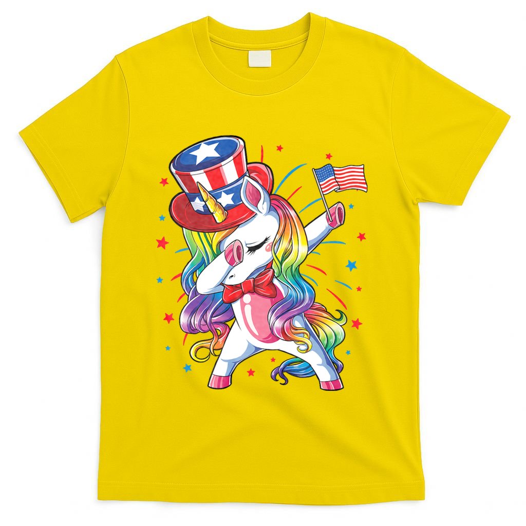 Dabbing Unicorn 4th Of July Uncle Sam American Flag T-Shirt