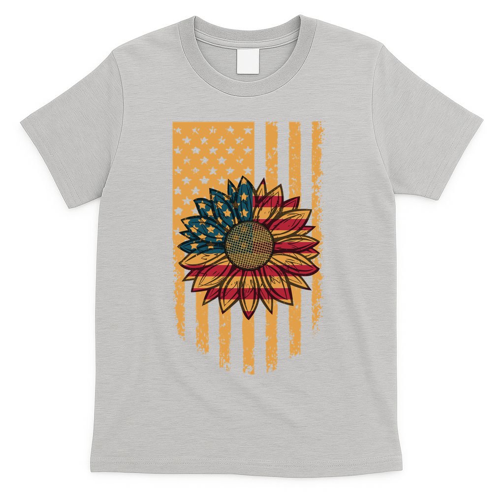 Distressed USA American Flag Sunflower T-Shirt