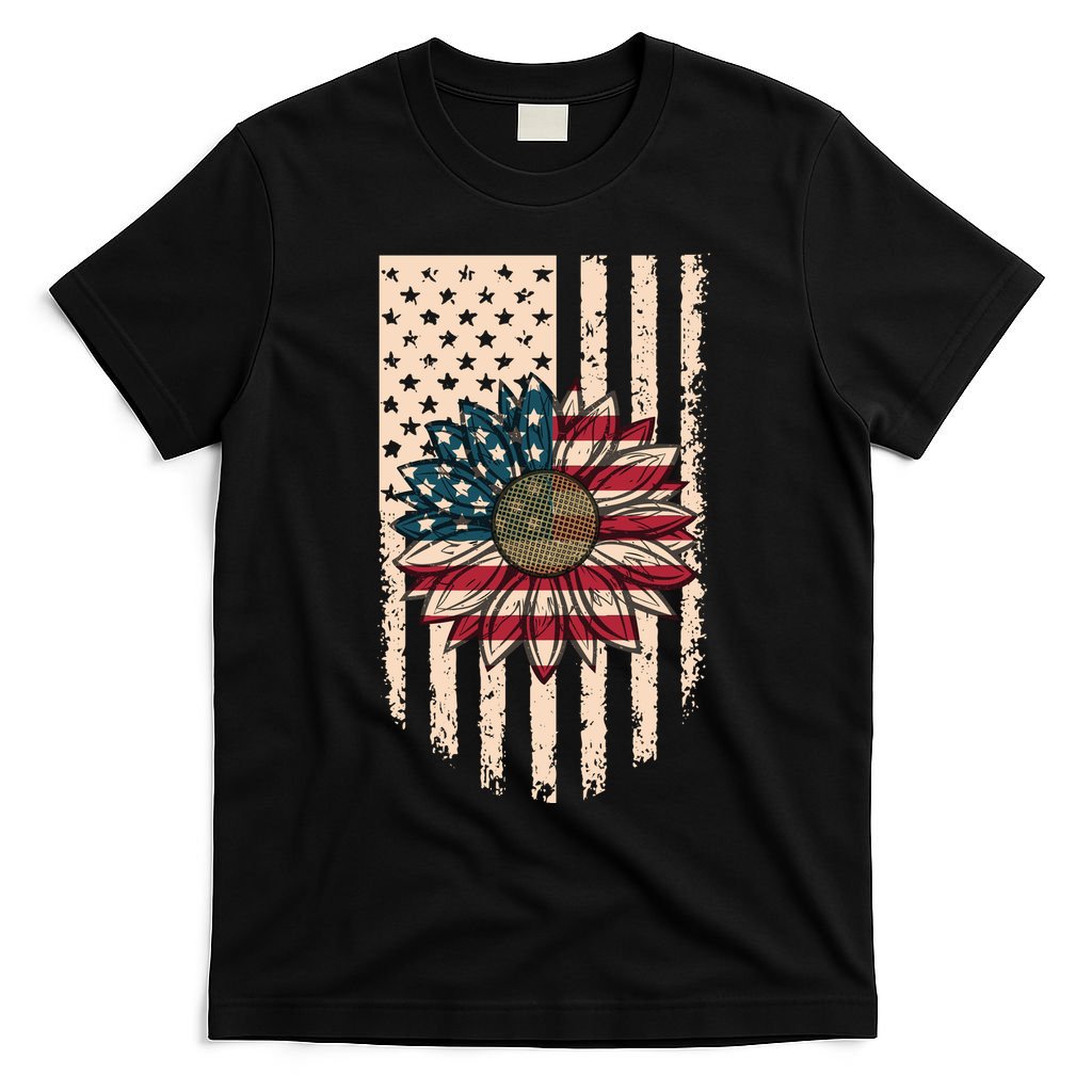 Distressed USA American Flag Sunflower T-Shirt