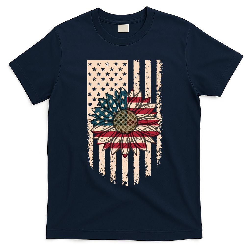 Distressed USA American Flag Sunflower T-Shirt