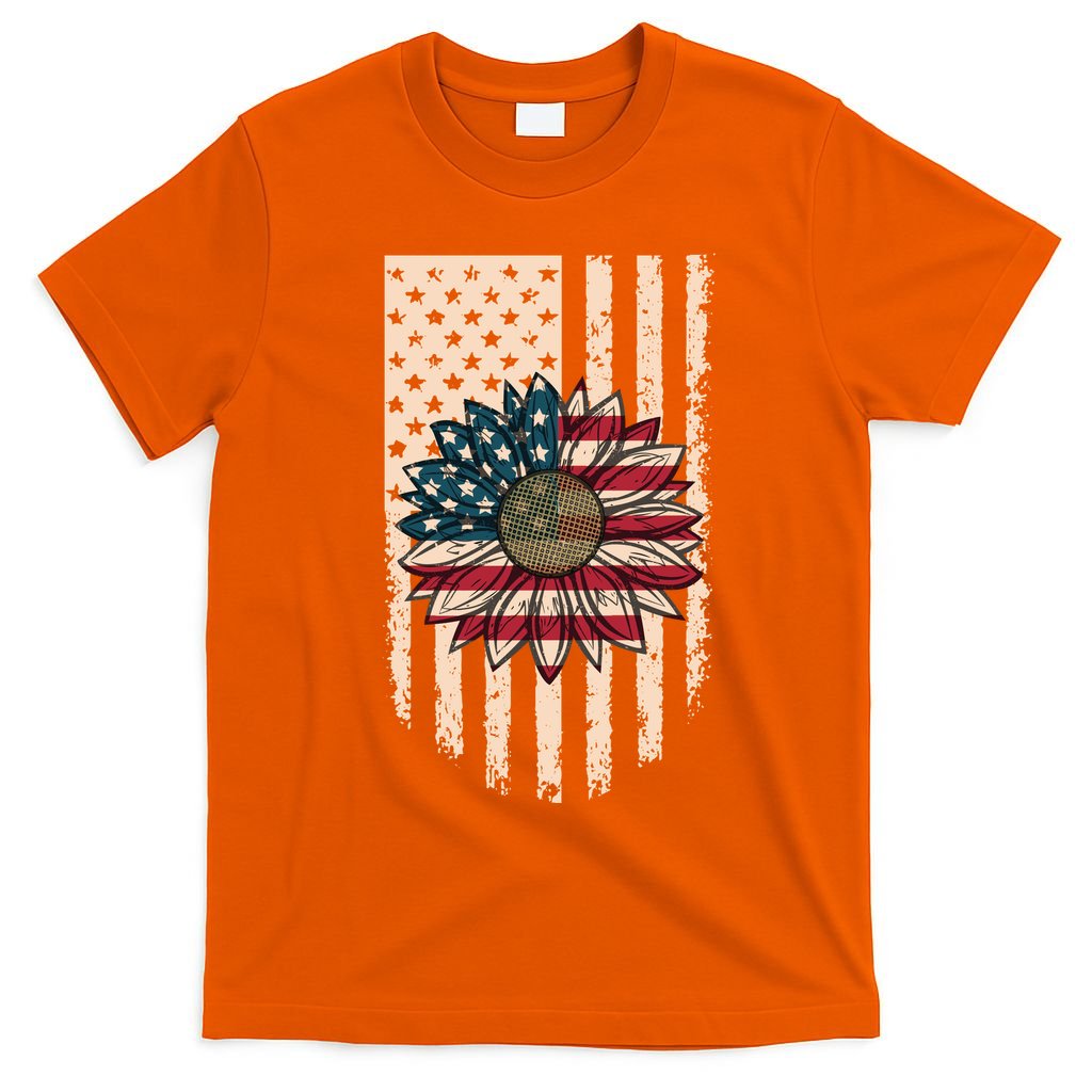 Distressed USA American Flag Sunflower T-Shirt