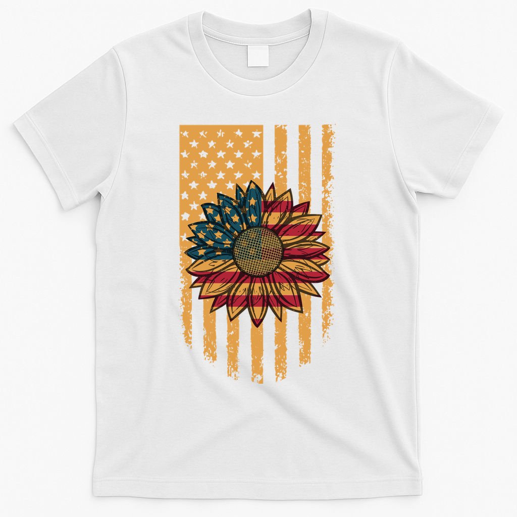 Distressed USA American Flag Sunflower T-Shirt