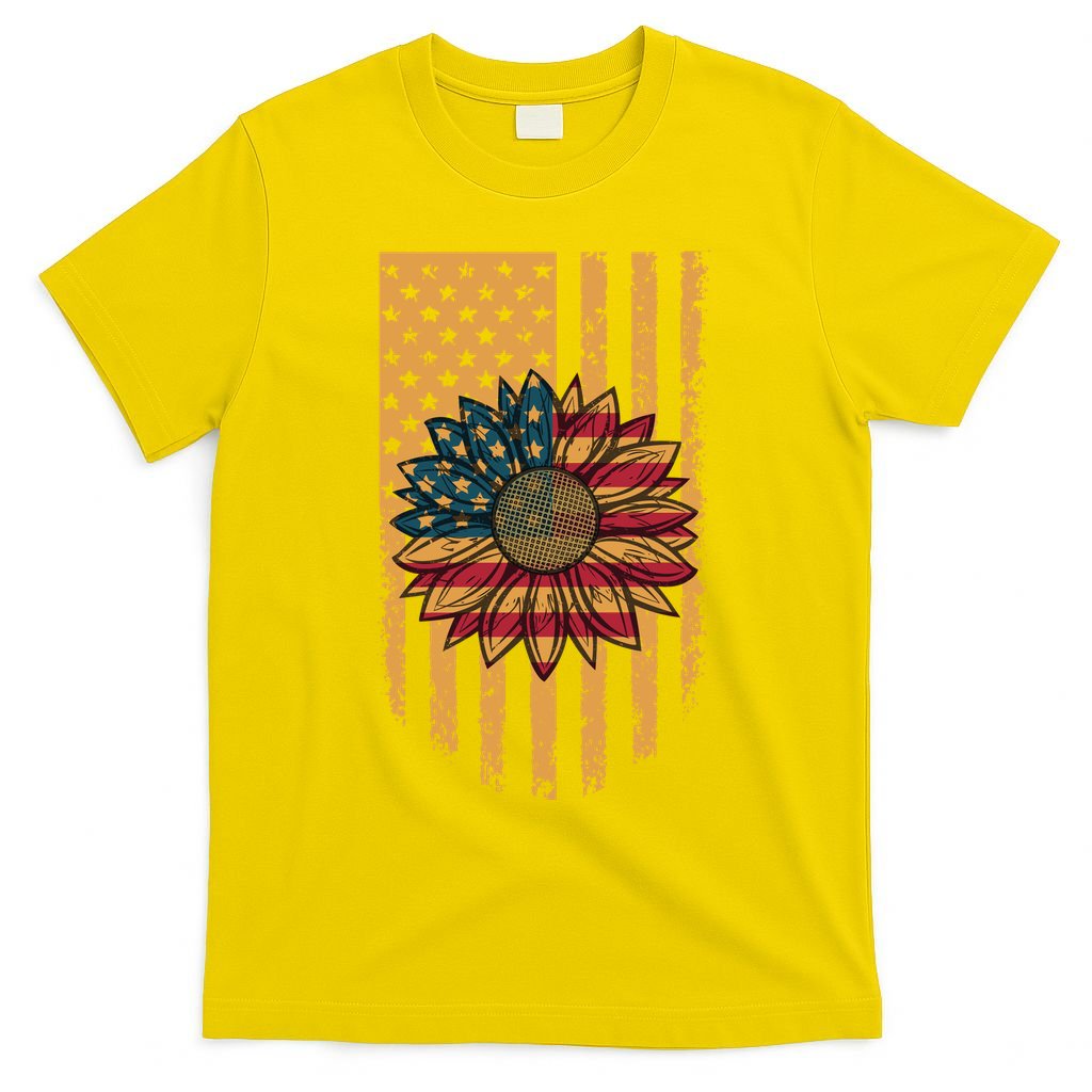 Distressed USA American Flag Sunflower T-Shirt
