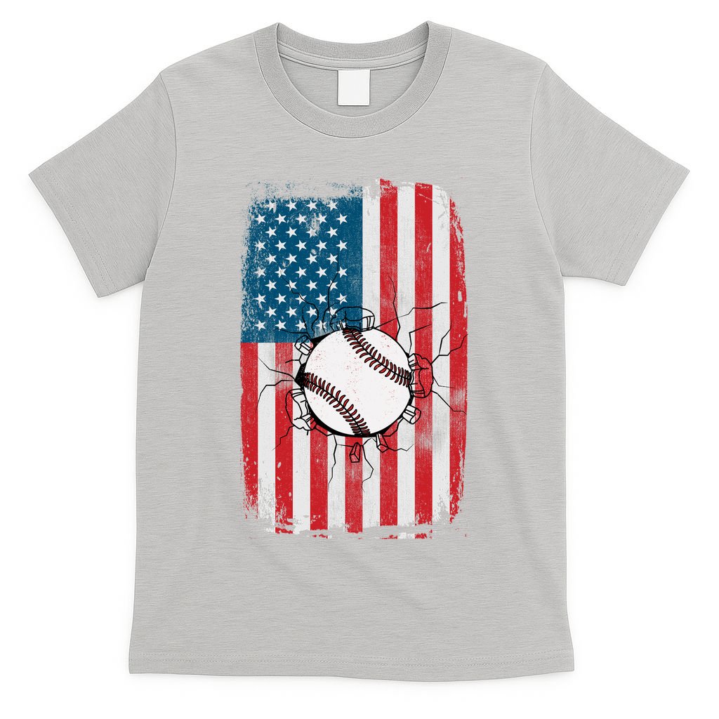 Distressed USA American Flag Baseball T-Shirt