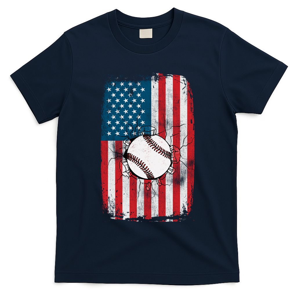 Distressed USA American Flag Baseball T-Shirt