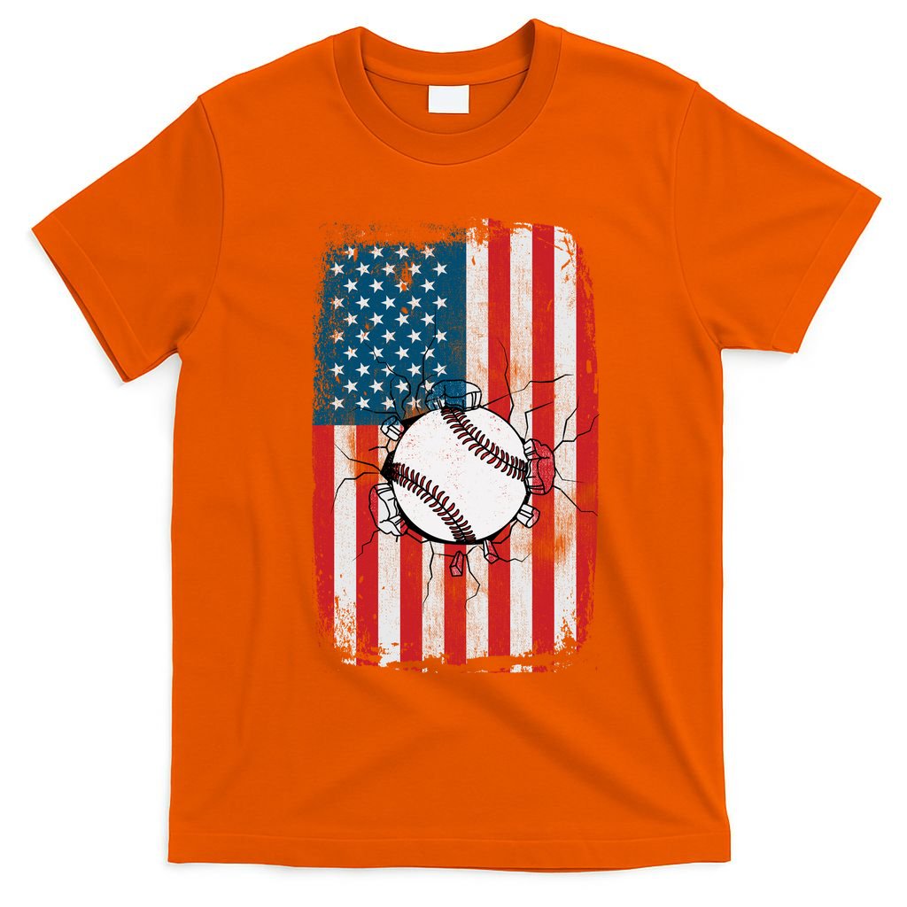 Distressed USA American Flag Baseball T-Shirt