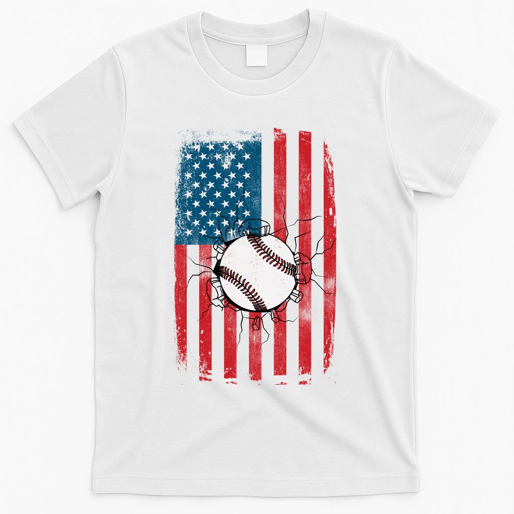 Distressed USA American Flag Baseball T-Shirt