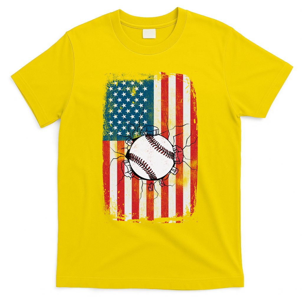 Distressed USA American Flag Baseball T-Shirt