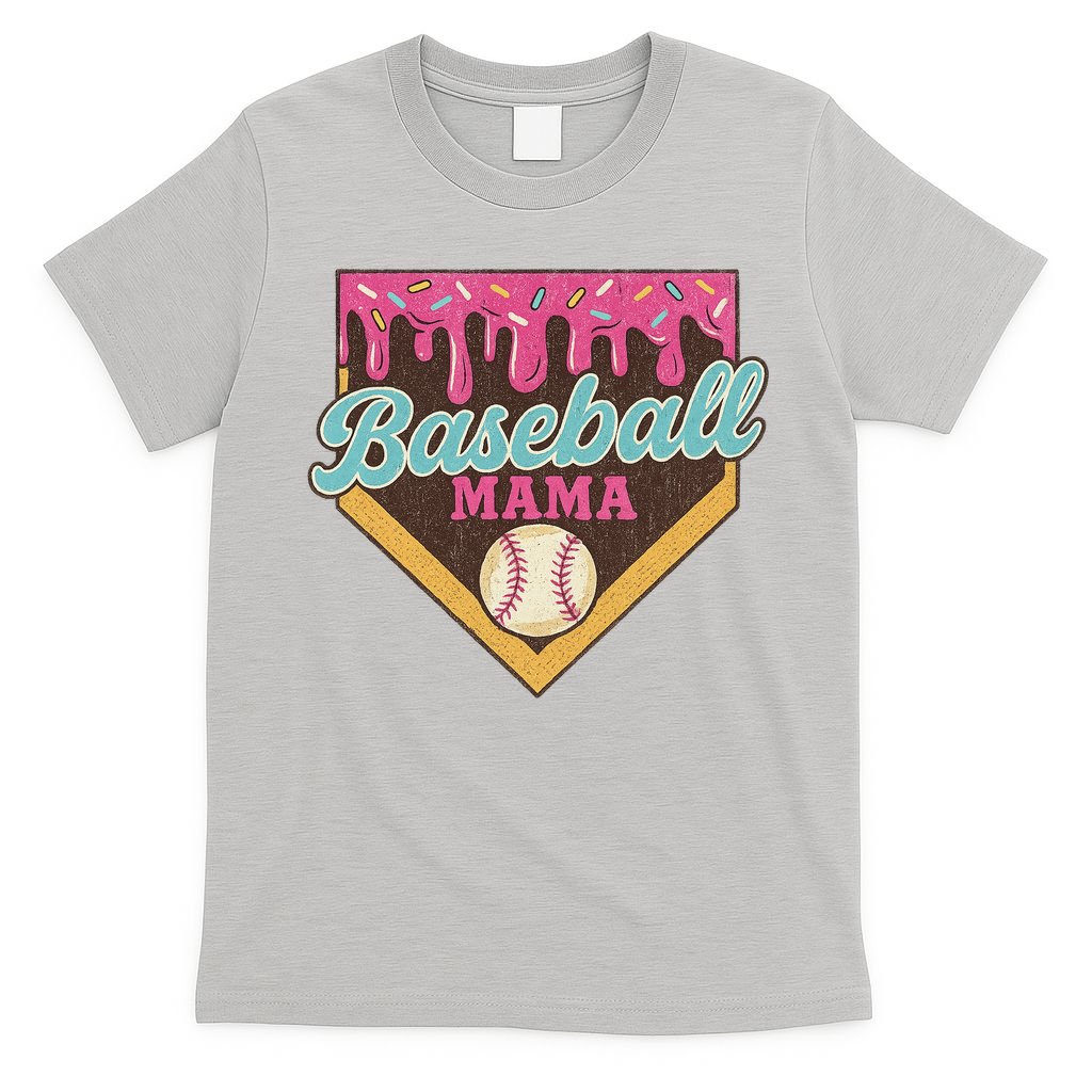 Distressed Vintage Baseball Mama Ice Cream Drip T-Shirt