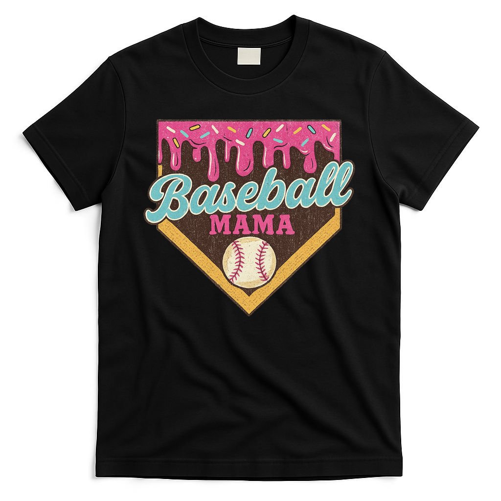 Distressed Vintage Baseball Mama Ice Cream Drip T-Shirt