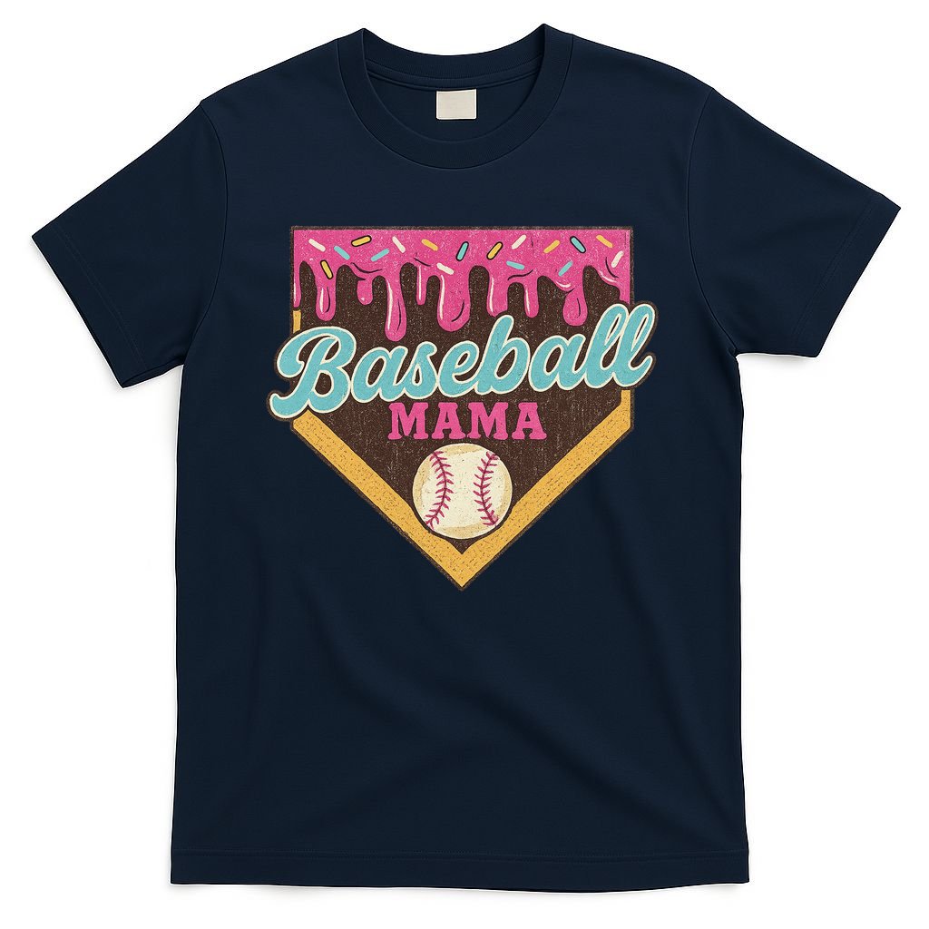 Distressed Vintage Baseball Mama Ice Cream Drip T-Shirt
