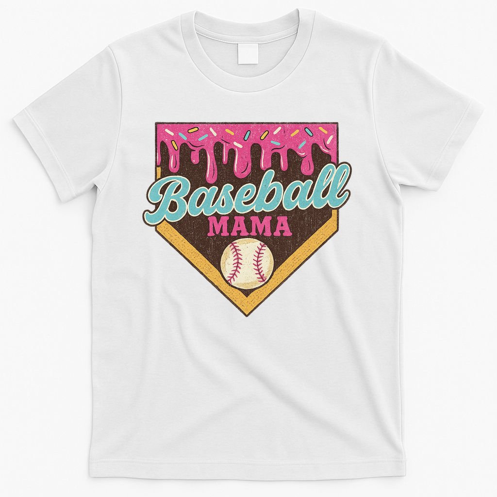 Distressed Vintage Baseball Mama Ice Cream Drip T-Shirt