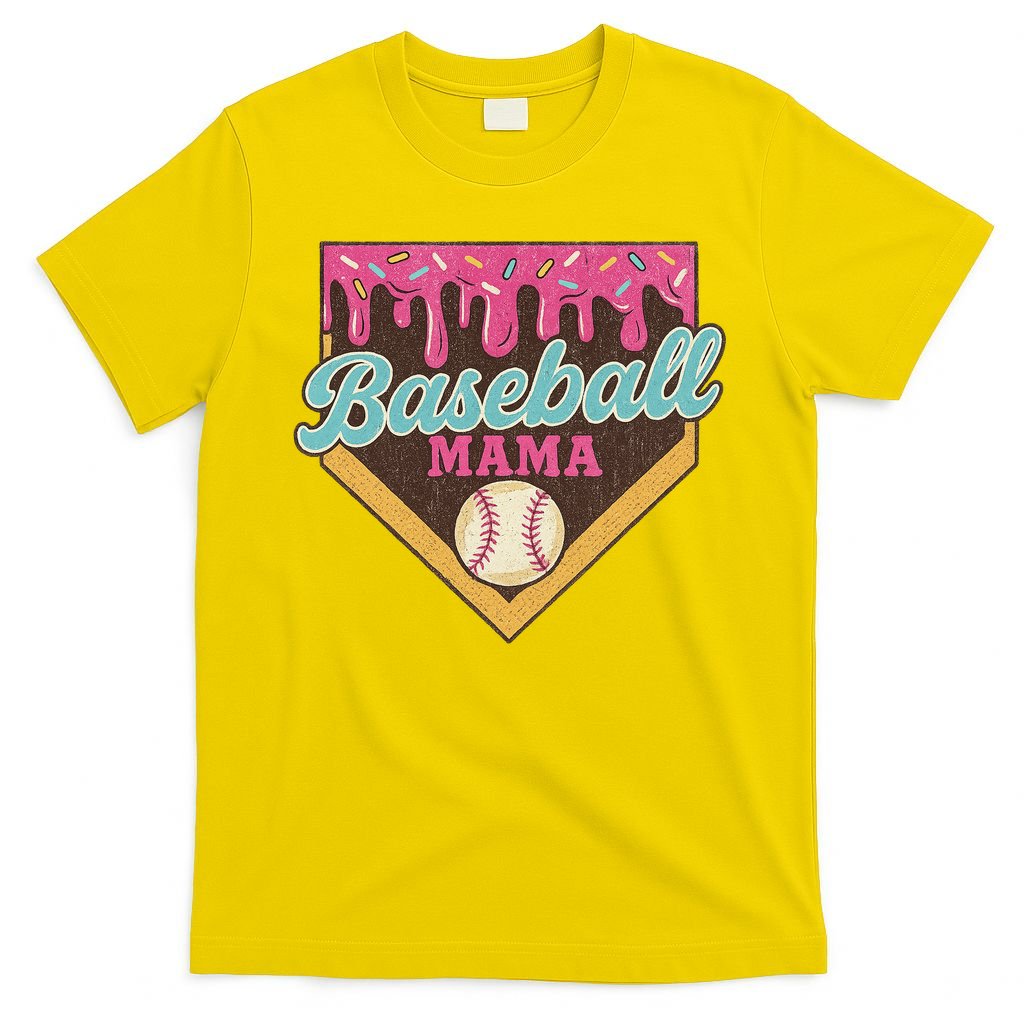 Distressed Vintage Baseball Mama Ice Cream Drip T-Shirt