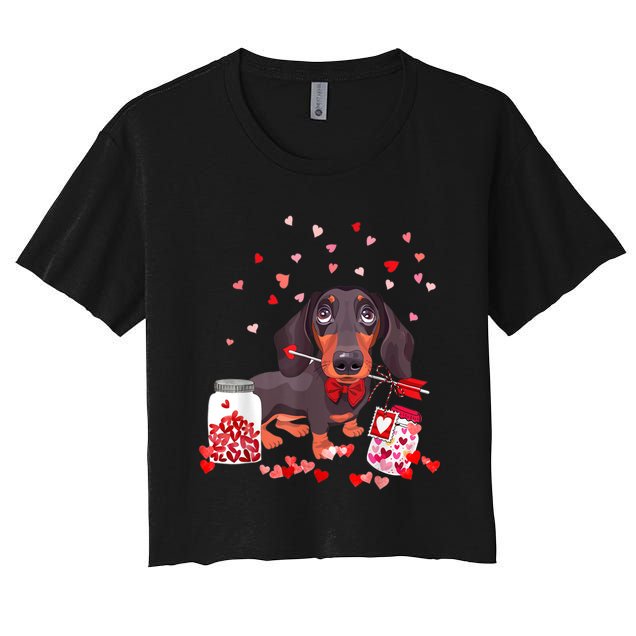 Dog Valentine Cute Dachshund ValentineS Day Women's Crop Top Tee