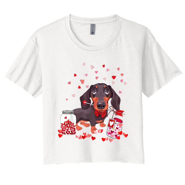 Dog Valentine Cute Dachshund ValentineS Day Women's Crop Top Tee