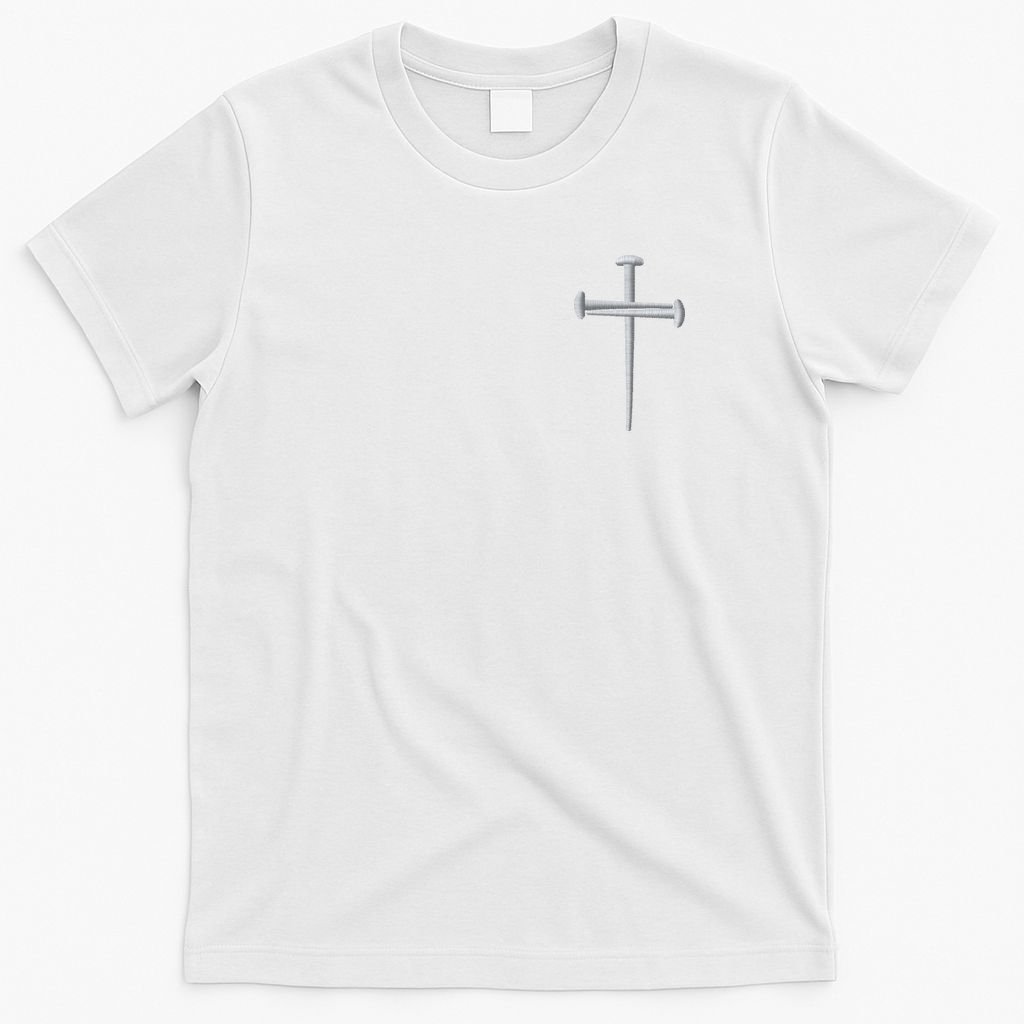 Embroidered 3 Nails Cross Jesus Christ Christian Faith In God Embroidered T-Shirt