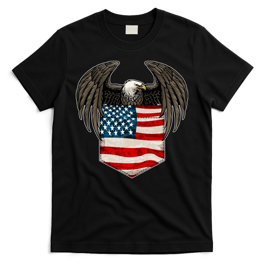 Eagle In American USA Flag Pocket T-Shirt