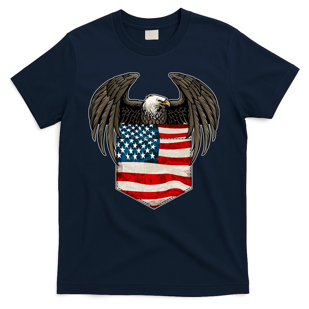 Eagle In American USA Flag Pocket T-Shirt