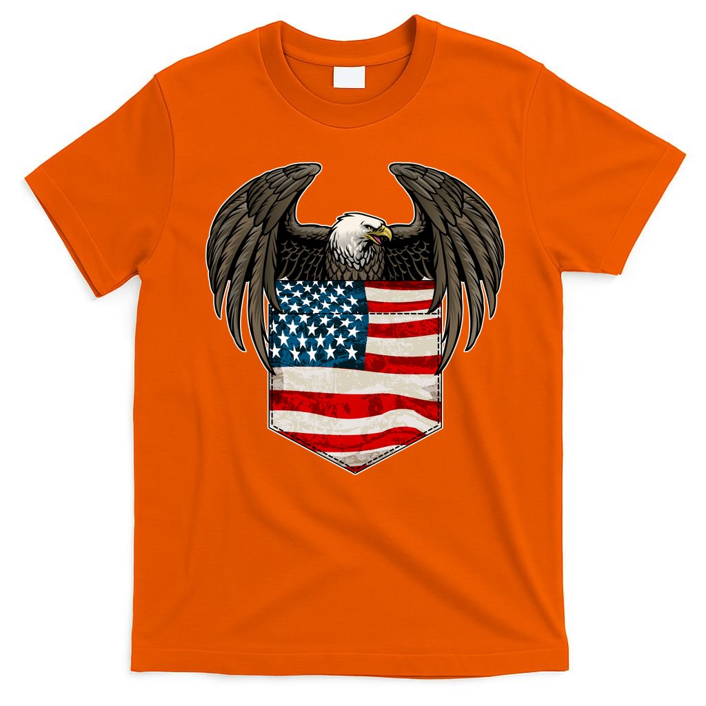 Eagle In American USA Flag Pocket T-Shirt