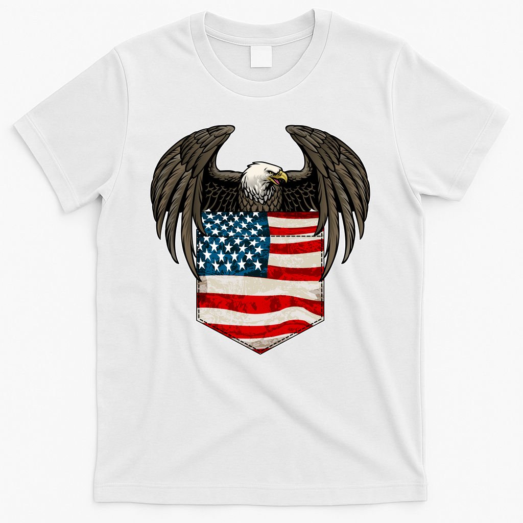 Eagle In American USA Flag Pocket T-Shirt