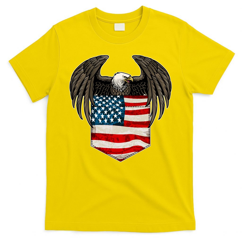 Eagle In American USA Flag Pocket T-Shirt