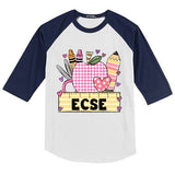 ECSE Valentine S Day Teacher Frame Kids Colorblock Raglan Jersey