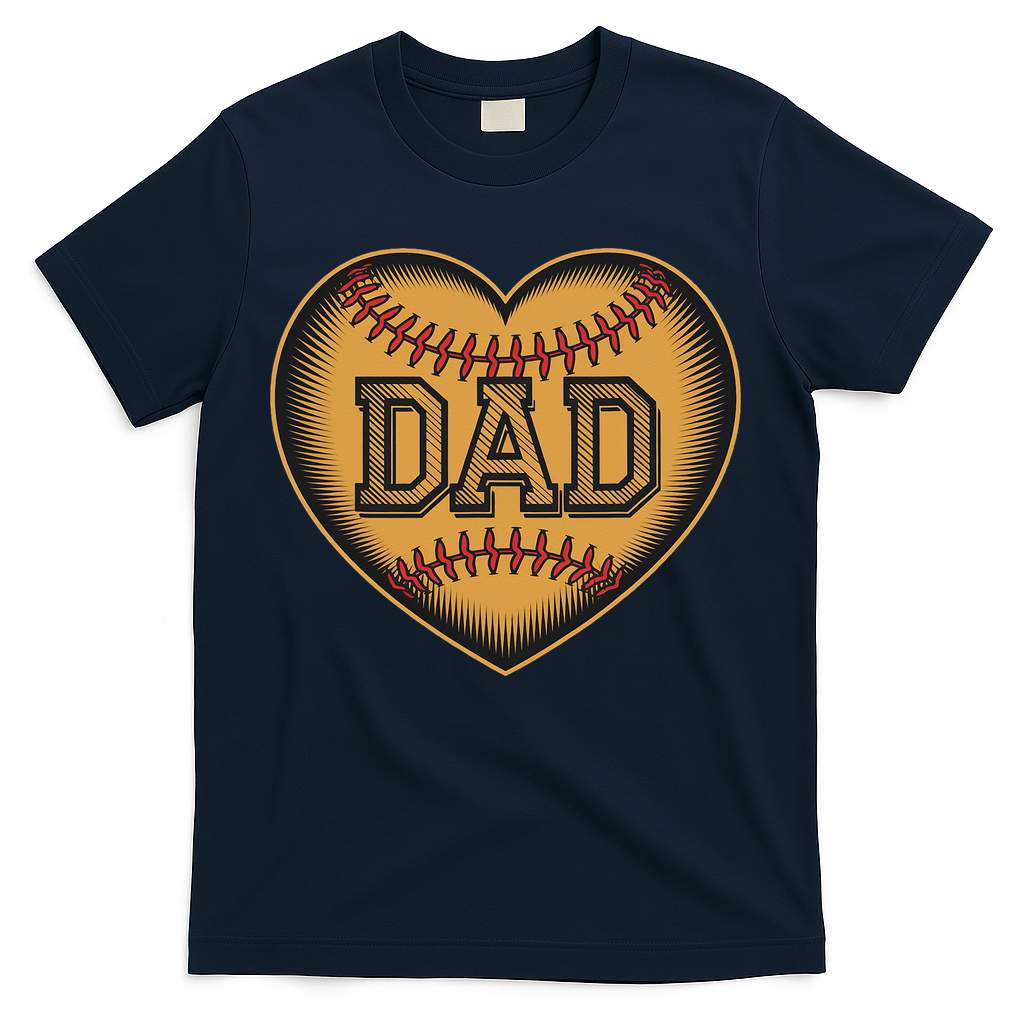 Father Heart With Baseball Design And Wooden Carving Text T-Shirt