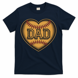 Father Heart With Baseball Design And Wooden Carving Text T-Shirt