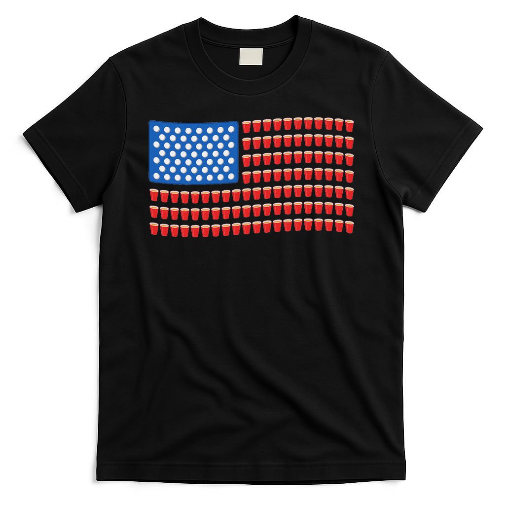 Funny 4th Of July Beer Pong American Flag T-Shirt