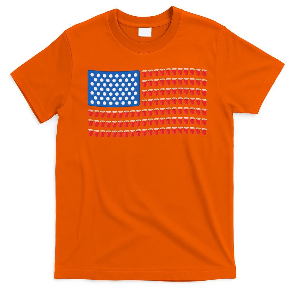 Funny 4th Of July Beer Pong American Flag T-Shirt