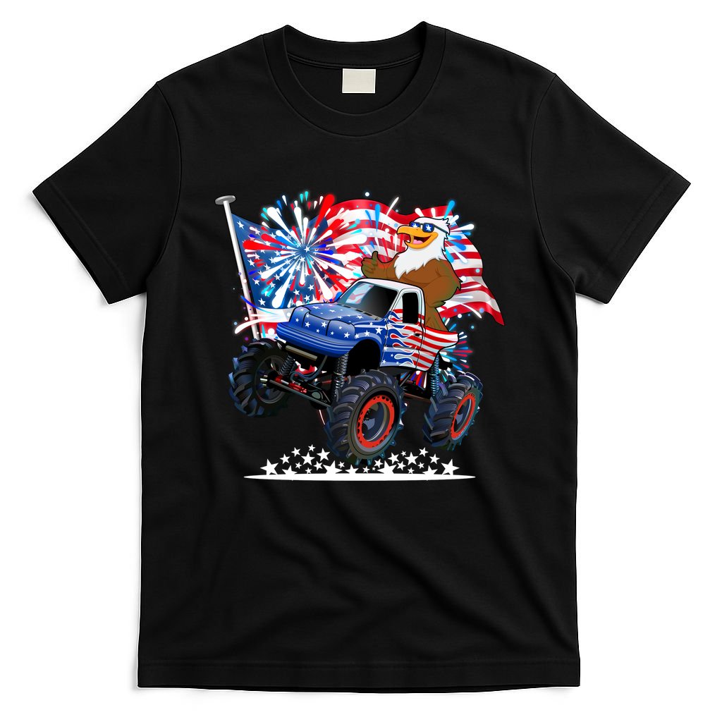 Funny 4th Of July Patriotic American Flag Monster Truck Eagle T-Shirt