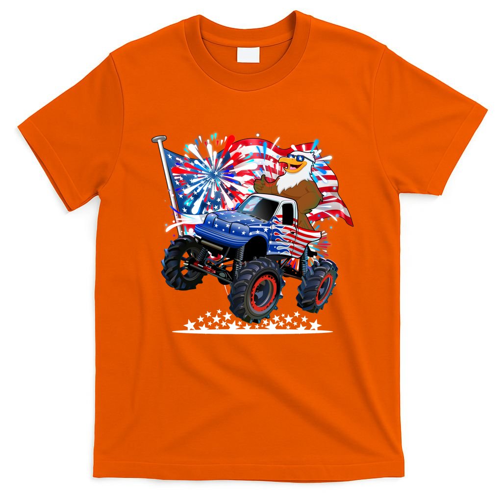 Funny 4th Of July Patriotic American Flag Monster Truck Eagle T-Shirt