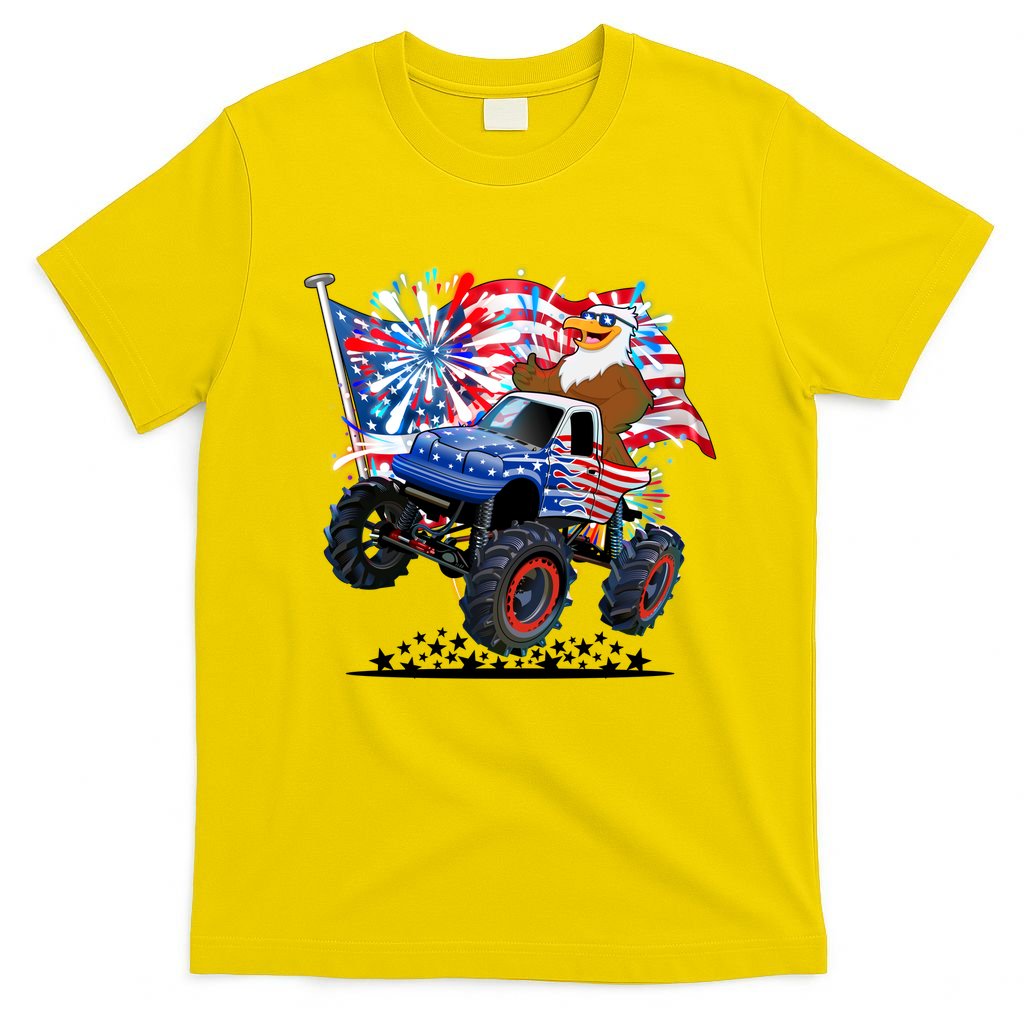 Funny 4th Of July Patriotic American Flag Monster Truck Eagle T-Shirt