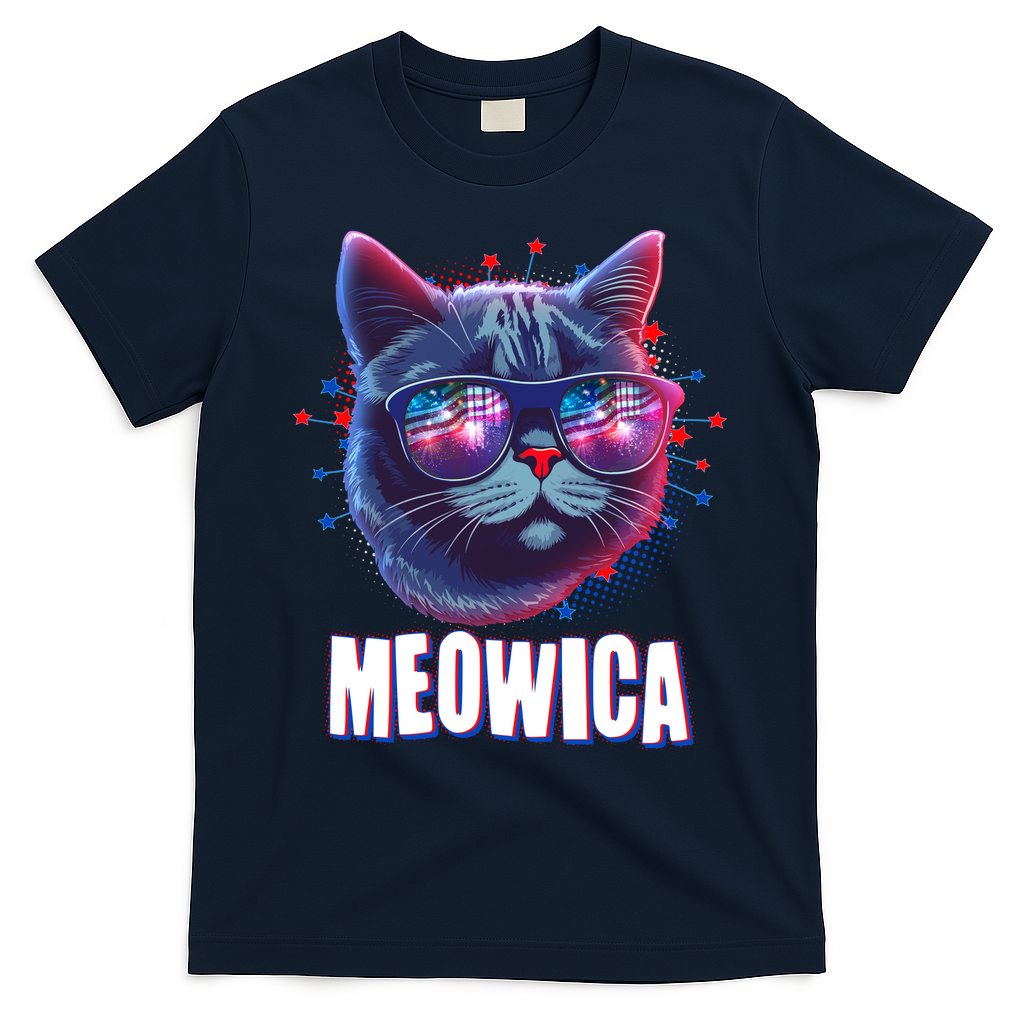 Funny 4th Of July Meowica Fireworks Cat T-Shirt