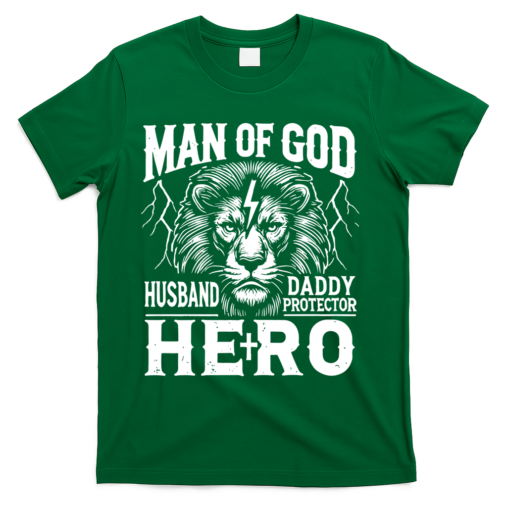 Man Of God Husband Daddy Protector Hero Dad Father's Day T-Shirt