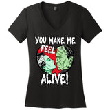 Frankenstei!N And Bride Horror Valentine You Make Me Feel Alive Women's V-Neck T-Shirt