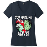 Frankenstei!N And Bride Horror Valentine You Make Me Feel Alive Women's V-Neck T-Shirt